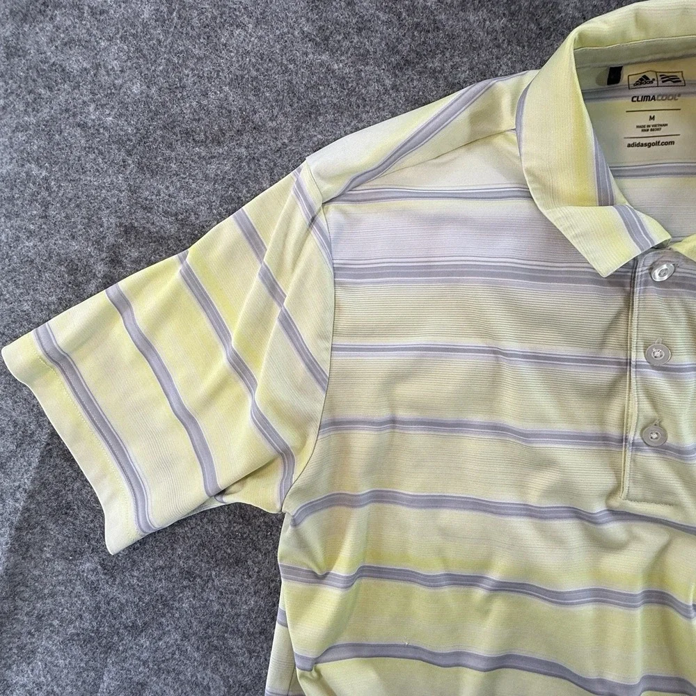 Adidas‎ Mens Whistling Straits Sz Med Gray Yellow Polo Short Sleeve Climacool